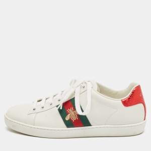 Gucci White Leather Ace Bee Embroidered Low Top Sneakers Size 37