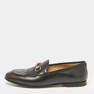 Gucci Black Leather Jordaan Loafers Size 36