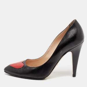 Pre Owned Gucci Black/Red Leather Molina Heart Pumps Size 38