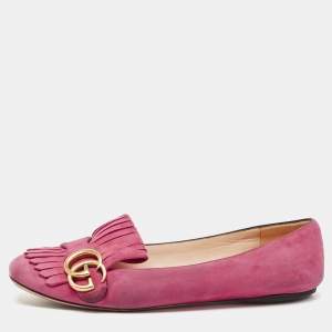 Gucci Pink Suede GG Marmont Ballet Flats Size 37.5