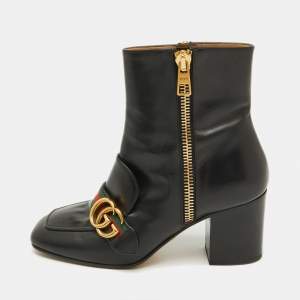 Gucci Black Leather GG Web Detail High Ankle Boots Size 37