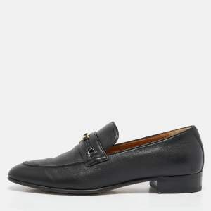 Pre Owned Gucci Black Leather Interlocking G Loafers Size 39