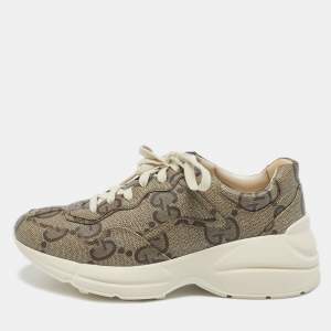 Gucci Beige Jumbo GG Supreme Canvas Rhyton Sneakers Size 38