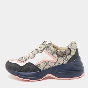 Gucci Multicolor GG Supreme Canvas Rhyton Sneakers Size 38