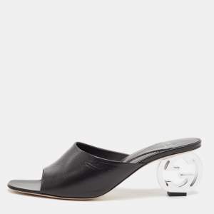 Gucci Black Leather Bella Slide Sandals Size 42