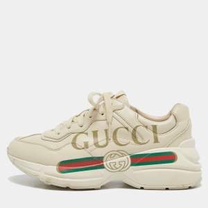 Gucci Cream Leather Rhyton Lace Up Sneakers Size 37.5