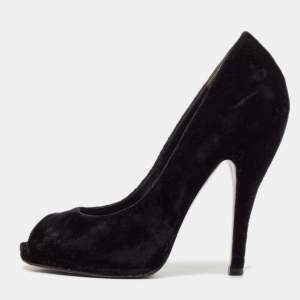 Gucci Black Velvet Peep Toe Pumps Size 36.5