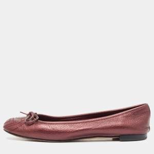 Pre Owned Gucci Burgundy GG Leather Ballet Flats Size 38