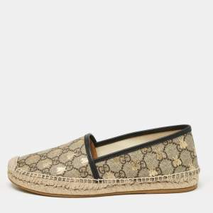 Pre Owned Gucci Beige/Brown GG Supreme Canvas Bee Print Espadrille Flats Size 38.5
