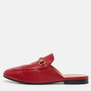 Gucci Red Leather Princetown Flat Mules Size 38.5