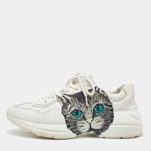 Gucci White Leather Mystic Cat Rhyton Low Top Sneakers Size 40