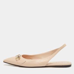 Pre Owned Gucci Beige Leather Zumi Slingback Flats Size 38.5