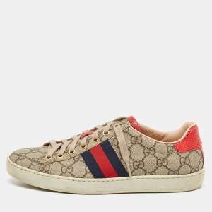 Gucci Brown GG Canvas Ace Web Sneakers Size 37