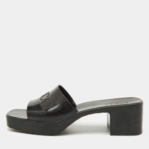 Gucci Black Rubber Logo Embossed Platform Slide Sandals Size 41