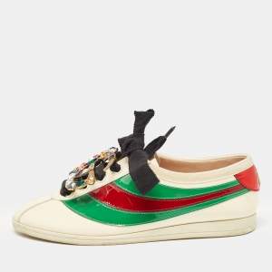 Gucci Multicolor Patent Leather Crystal Embellished Falacer Sneakers Size 36