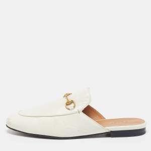 Gucci White Leather Princetown Horsebit Mule Sandals Size 39