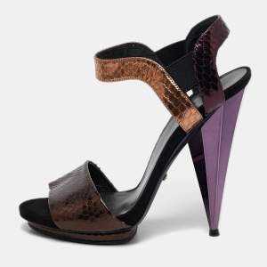 Gucci Multicolor Python Liberty Open Toe Ankle Strap Sandals Size 38