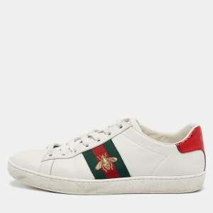 Gucci White Leather Ace Bee Embroidered Low Top Sneakers Size 36
