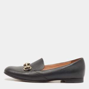 Gucci Black Leather Horsebit Loafers Size 37