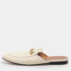Gucci Off-White Leather Princetown Mules Size 40