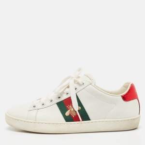 Gucci White Leather Ace Bee Embroidered Low Top Sneakers Size 36