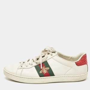 Gucci White Leather Ace Bee Embroidered Low Top Sneakers Size 37