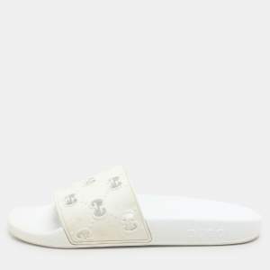 Gucci White Rubber GG Slide Sandals Size 38