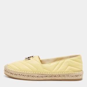 Gucci Yellow Matelassé Leather GG Marmont Espadrille Flats Size 37.5