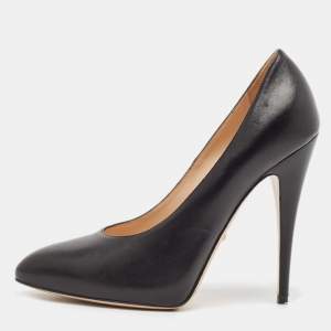 Gucci Black Leather Elaisa Removable Crystal Embellished Bow Pumps Size 39