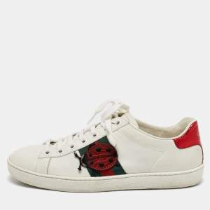 Gucci White Leather Ace Bee Embroidered Low Top Sneakers Size 37