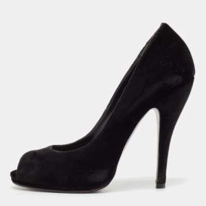 Gucci Black Velvet Peep Toe Pumps Size 38.5