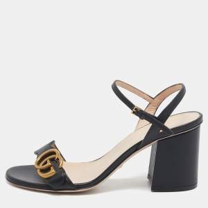 مملوكة مسبقًا Gucci Black Leather GG Marmont Ankle Strap Sandals Size 36.5