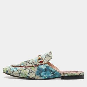 Gucci Multicolor GG Supreme Canvas Blooms Horsebit Princetown Flat Mules Size 39.5