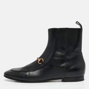 Gucci Black Leather  Horsebit Ankle Boots Size 39