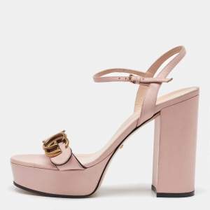 Gucci Blush Pink Leather GG Marmont Ankle Strap Platform Sandals Size 38.5