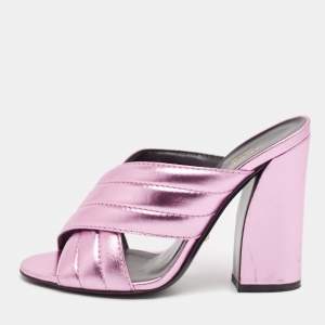 Gucci Pink Quilted Leather Snake Embellished Slide Sandals Size 37.5