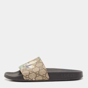 Gucci Multicolor GG Bloom Supreme Canvas Slide Flats Size 37
