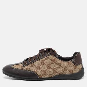 Gucci Brown Guccissima Canvas and Leather Velcro Sneakers Size 36.5