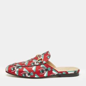 Gucci Multicolor Canvas Bee Embroidered Princetown Mules Size 38