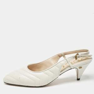 Gucci White Matelasse Leather Slingback Pumps Size 38