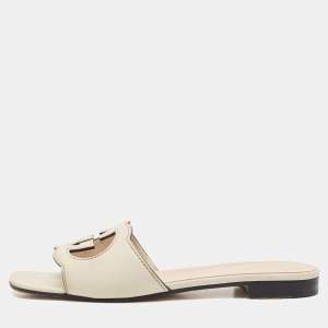 Gucci Cream Leather GG Cut Out Flat Slides Size 40