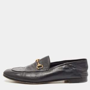 Gucci Black Leather Jordaan Horsebit Slip On Loafers Size 39.5