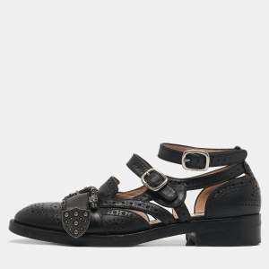 Gucci Black Leather Bee Embroidered Queercore  Monk Strap Loafers Size  37.5   