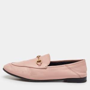 Gucci Light Pink Leather Jordaan Horsebit Loafers Size 41.5
