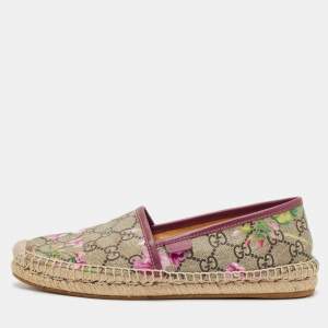 Gucci Beige/Brown GG Blooms Print Supreme Canvas Espadrille Flats Size 37