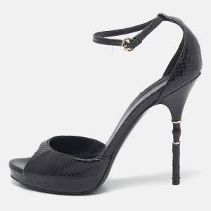 Gucci Black Snakeskin Leather Ankle Strap Sandals Size 39