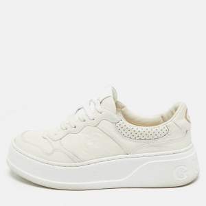 Gucci White Jumbo GG Embossed Leather Low Top Sneakers Size 37