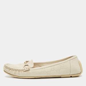 Gucci Cream Guccissima Leather Horsebit Slip On Loafer Size 39.5