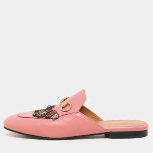 Gucci Pink Leather Princetown Mules Size 38.5