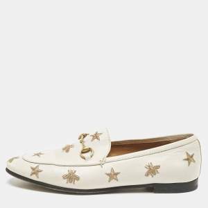 Pre Owned Gucci Off White Leather Jordaan Loafers Size 39.5